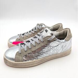 P448 John Women's Low Top Sneakers Shoes Lace-Up Silver Size US8.5 EU39